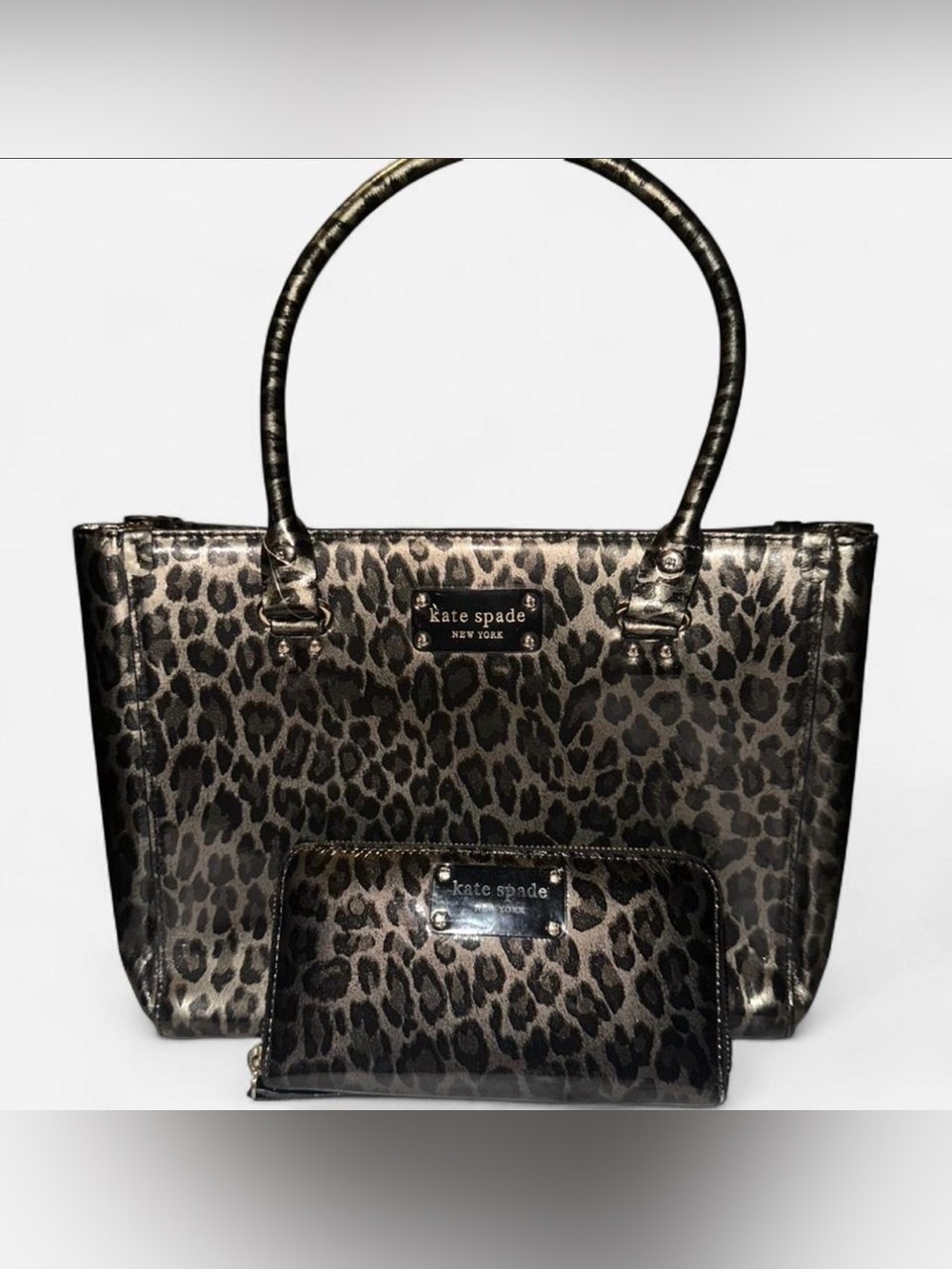 Kate Spade Gray Leopard Tote and Wallet Set